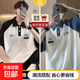 polo衫男士短袖夏季日系潮牌重磅t恤學(xué)院風(fēng)撞色拼接寬松半袖體恤 黑色+藍色 XL