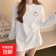 印花T恤女秋冬季復古韓版寬松打底衣白色圓領(lǐng)長(cháng)袖上衣ins風(fēng)套頭衫 長(cháng)袖頭領(lǐng)T恤小胸標笑臉白色 1XL