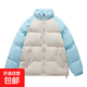 冬季保暖棉服美式休閑棉衣多巴胺面包服寬松百搭插肩袖加厚棉襖 天藍拼杏色 88018 L (140-160斤）
