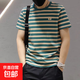 條紋短袖t恤2025夏季新款潮流半袖體恤圓領(lǐng)男士百搭薄款打底衫DM 二羅世家E287綠色 2XL