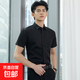妄潮胖子大碼長(cháng)袖襯衫男士韓版修身免燙商務(wù)正裝襯衣男純色短袖襯 【高質(zhì)量涼爽短襯】黑色 3XL 建議體重145-155斤