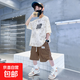 男童夏季套裝2024新款兒童裝夏裝潮帥氣時髦男孩短袖運動夏款衣服 NN-A1085【米白色】套裝 150cm