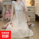帶胸墊睡衣女夏云朵棉吊帶睡裙甜美公主韓版花邊家居服中裙純欲風(fēng) 240701杏色 L