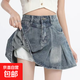 牛仔百褶裙半身裙女夏季2025新款美式高腰顯瘦辣妹短裙子夏天a字 淺藍(lán)色0261【防走光加內(nèi)襯】 常規(guī) M 【90-100斤】