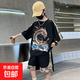 2025新款夏季男童哪吒套裝男孩夏裝中大童休閑寬松時(shí)尚帥氣兩件套 1110黑色 170