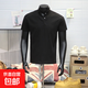 美式華夫格亨利領(lǐng)重磅短袖t恤男夏季潮流正肩半袖上衣服體恤衫男 黑色亨利領(lǐng) 薄款 M