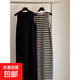 撞色條紋針織無(wú)袖背心連衣裙女2025新款夏季薄氣質(zhì)冰絲打底長(cháng)裙子 條紋 均碼