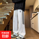 美式三條杠休閑褲子男款春夏青少年衛(wèi)褲高個子加長版垂感直筒褲男 CL-QD2834【灰色】 L