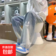 美式男款褲子高街新款秋季2024涂鴉春季牛仔褲青少年直筒闊腿褲 藍(lán)色 2XL