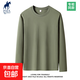 長(cháng)袖t恤男純棉秋冬內搭圓領(lǐng)秋衣純色印花休閑基礎打底衫 橄欖綠【平口袖】 XL 140-155斤