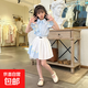 女童夏裝套裝2025新款韓版夏季女孩襯衣洋氣短裙子兒童夏款兩件套 藍色套裝 薄款 140