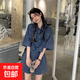 減齡氣質(zhì)設計感牛仔套裝女2025夏季薄款五分袖襯衫外套短褲兩件套 藍色牛仔外套襯衫短褲兩件套 S