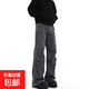 美式復古做舊褶皺微喇叭工裝牛仔褲男女小眾潮牌高級感寬松休閑褲 深灰色 XL 120-140斤