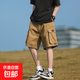 卡其色美式休閑短褲男ins潮牌工裝褲夏季薄款寬松大口袋五分褲KXW 棕色Q504【冰絲短褲】 2XL 【125-145斤】