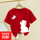 貓咪兒童短袖t恤夏季2025新款女孩好看上衣男童半袖純棉女童夏裝 紅色（款五） 160
