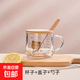 玻璃杯牛奶杯兒童早餐杯帶蓋勺可愛水杯學(xué)生咖啡杯 可愛小熊+竹蓋+木柄勺 350ml
