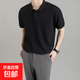 冰絲polo衫男士短袖韓版修身高級夏季黑色t恤條紋保羅翻領(lǐng)衣服潮 黑色 X08 2XL