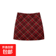 復古紅色格紋毛呢短裙女秋冬學(xué)院風(fēng)高腰顯瘦a字半身 紅色 S 【建議90-100斤】