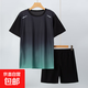 青少年夏裝兒童運動(dòng)套裝2025新款童裝t恤速干漸變短袖短褲 漸變綠色XLL青少年套裝 常規 180 (L) CM