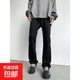 春夏季美式復古vibe褲子高街水泥灰色牛仔褲男寬松微喇叭直筒長(cháng)褲 001黑色 XL