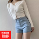 夏季短褲女夏季高腰夏季新款時(shí)尚牛仔寬松顯瘦韓版學(xué)生闊腿熱褲潮 壹站大碼999淺藍色 L