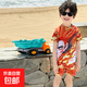 兒童泳衣男孩新款短袖防曬速干沙灘游泳衣中小童哪吒敖丙卡通泳裝 紅色 120 cm