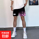 火焰美式籃球短褲男夏季寬松四分不過(guò)膝三分褲訓練速干透氣籃球褲 【美式短褲】粉火焰DK427 L 【建議105-120斤】