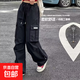 女大童褲子秋冬2025新款洋氣青少年女孩寬松休閑褲女童工裝褲冬裝 RWC-K187【黑色】春秋款 170cm