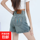 【小個子】新款2025年夏季女裝高腰復(fù)古牛仔短褲外穿A字裙擺 淺藍(lán)色 QGQ7019 M 【100-110斤】