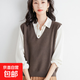 V領(lǐng)套頭背心馬甲女秋冬內搭無(wú)袖毛衣針織衫寬松百搭打底衫J2125 咖啡色 M（120斤以?xún)龋? title=