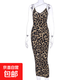 歐美2025夏季女裝吊帶無(wú)袖V領(lǐng)連衣裙時(shí)尚性感中長(zhǎng)裙 豹紋 XL