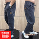 肥佬加肥加大碼牛仔褲男士高腰寬松彈力哈倫褲耐磨干活穿的褲子 灰色 5XL 【建議185-210斤】