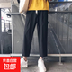 柯菲沃褲子男夏季薄款潮流寬松九分褲男春夏直筒褲男垂感休閑冰絲 Z504黑色（跑量款） XL （建議130-145斤以?xún)龋? title=