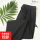 左斯客復古亞棉麻褲子男款夏天輕薄透氣寬松直筒垂感棉麻休閑大碼 黑色 C2 3XL 【建議135-150斤】