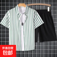 短袖襯衫男夏季條紋短袖襯衣男士休閑寬松大碼半袖潮流花寸衫外套 細豎條 【風(fēng)暴679】 XL