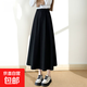 【商場品質】高個西裝半身裙女2025新款夏季a字松緊高腰顯瘦傘裙 黑色-單扣-松緊腰 2XL 【134-150斤】
