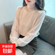 法式時(shí)尚針織打底衫女春秋2025春季新款蕾絲拼接洋氣百搭毛衣上衣 杏色 均碼