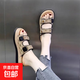 拖鞋女夏外穿超火2025年新款厚底魔術(shù)貼防滑沙灘鞋配裙涼拖大碼 黑色 38
