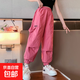 女童休閑褲夏季薄款2025新款中大童冰絲工裝褲兒童裝防蚊長(cháng)褲子潮 N27玫紅色  150