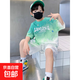 男童2025新款男童夏季短袖短褲運動服套裝帥氣時髦兩件套網紅炸街 綠色 150