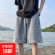 牛仔短褲男士夏季外穿薄款潮流潮牌ins寬松休閑男生5五分褲子 中藍色 薄款 XL 建議125-140斤