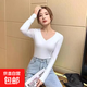直降底價(jià) t恤女長(cháng)袖春秋季修身顯瘦內搭打底衫設計感小眾上衣 炫本色長(cháng)袖T恤V-白色 M
