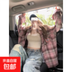 復古港味格子襯衫外套女春秋2025新款寬松慵懶風長袖開衫襯衣 粉色 L