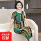 睡衣女夏季短袖中老年媽媽套裝上衣褲子夏季大碼家居服短褲 綠色幾何 4XL 建議140-160斤