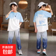 男童夏裝運動(dòng)套裝2025兒童夏季短袖潮中大童帥氣時(shí)髦冰絲防蚊長(cháng)褲 LX-1057【藍色】 140