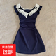法式氣質(zhì)蕾絲小飛袖連衣裙子女裝夏季2025新款小個子收腰A字短裙 藏藍(lán)色 M /45/55kg