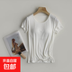 【免穿文胸】莫代爾女裝夏季短袖t恤女上衣罩杯一體修身打底衫女 白色 XL （118-130斤）