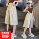 女童工裝短褲夏季外穿2025新款兒童七分褲薄款女大童夏款速干褲子 杏色 160
