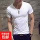 妄潮大碼短袖t恤男士半袖修身內搭純色打底衫簡(jiǎn)約健身長(cháng)袖t恤上衣 【純色短TV領(lǐng)】白色 2XL 建議體重130-140斤