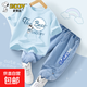 史努比（SNOOPY）男童夏季套裝2025新款純棉男大童短袖牛仔褲兒童 超棒晴空藍+海洋K牛仔淺藍 140